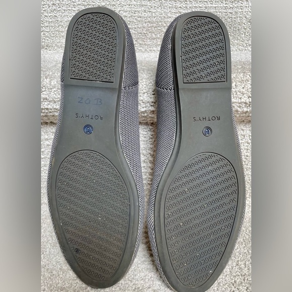 Rothy's Light and Dark Blue Grey Weave Slip On Classic Flat Red Insole Washable - Picture 8 of 9
